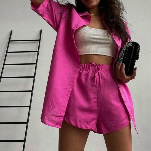 Ensemble short et chemise à manches courtes vert streetwear décontracté d'été, deux pièces